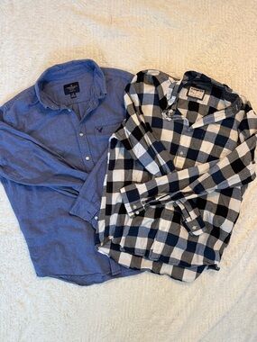 American Eagle Outfitters Men’s Blue Chambray & Navy White Check Duo